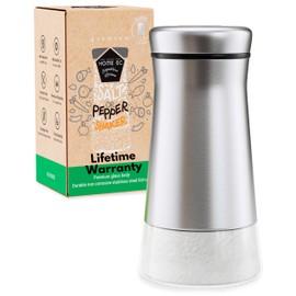 HOME EC Original Glass Salt shaker or Pepper Shaker with Adjustable Pour Holes - Stainless Steel Encased - For salts, ground peppercorns and spices - Great For Farmhouse or RV Camping