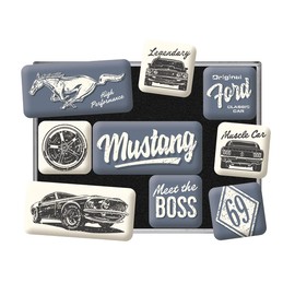 Nostalgic-Art Retro Fridge Magnets 9 Pack Ford Mustang - The Boss - Gift Idea for Ford Accessories Fans Magnet Set for Magnetic Board Vintage Design