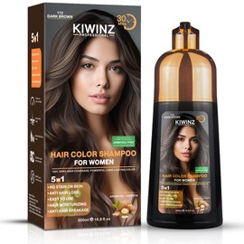 Kiwinz Professional Hair Color Shampoo – 5 in 1 Hair Dye Shampoo for Grey Hair - Instant Hair Dye with 100% Color Accuracy Enriched with Natural Ingredients - Ammonia Free - 500ml (Dark Brown)