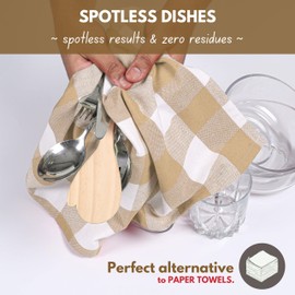 Native Fab 4 Pack Buffalo Check Kitchen Towel 16"x26" - Cotton Dish Towels Washable - Absorbent Tea Towels, Soft Hand Towel with Hanging Loop, Dish Cloth Set - Beige White