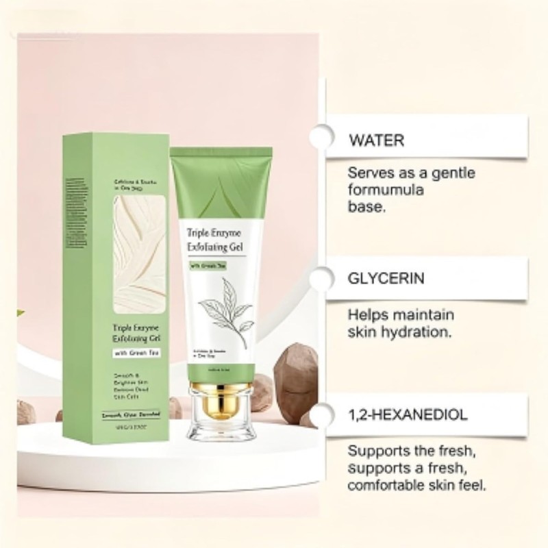 Triple Enzyme Green Tea Peeling Gel, Facial Body Exfoliator 100g