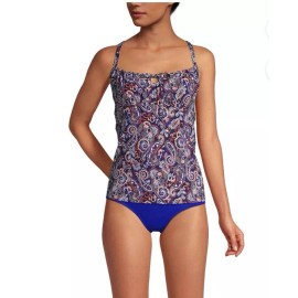 Lands' End Lands End NEW 14 Swim Tankini Top Underwire Navy Blue Paisley UPF 50 Tie Front