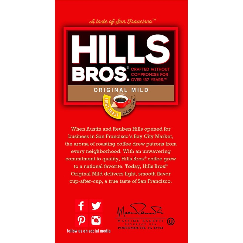 Hills Bros Original Mild Blend Ground Coffee, Light Roast, 30.5