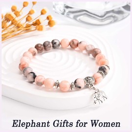 TEVOP Elephant Gifts for Women, Pink Beads Bracelet Elephant Gifts, Good Luck Gifts Get Well Soon Gifts for Women Girls Birthday Christmas Presents