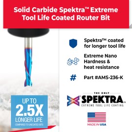 Amana Tool Spektra Extreme Tool Life Coated Solid Carbide Spiral Plunge Up-Cut Router Bit Pack, AMS-236-K 3-Pc, 1/4 and 3/8 Shank