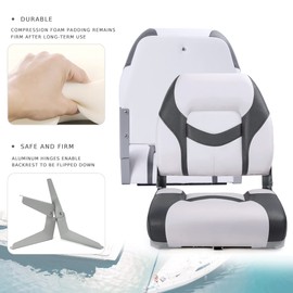 SUNDGORA Premium Marine Low Back Folding Boat Seat,Stainless Steel Screws Included,White/Charcoal(2 Seats)