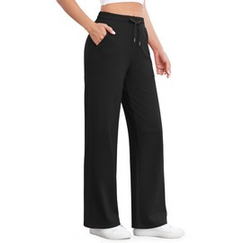 G4Free Black Wide Leg Pants for Women Sweatpants with Pockets High Waisted Yoga Pants for Athletic Casual Workout (Black,XL,29")
