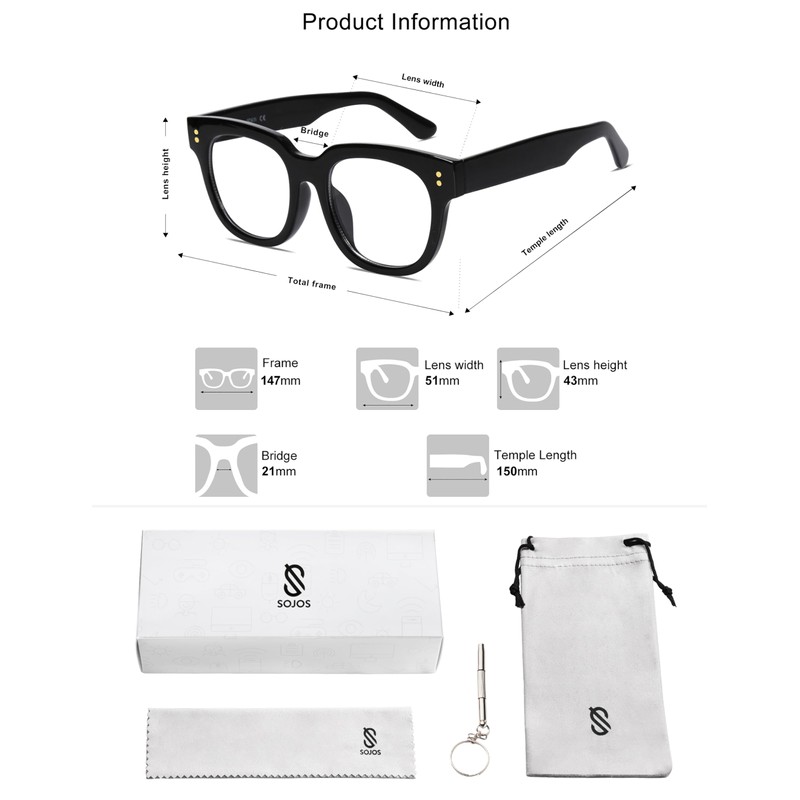 SOJOS Oversized Square Anti Blue Light Blocking Glasses for Women