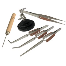 Jewellers Tools 3RD HAND BASE VICE & 4 ANGLED + SOLDERING PICK cross locking tweezer set (380)