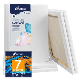 Stretched Canvases for Painting 9x12 Inch 7-Pack, 10 oz Triple Primed Acid-Free 100% Cotton Blank Canvas, Rectangular Canvas for Oil Paint Acrylics Pouring & Wet Art Media