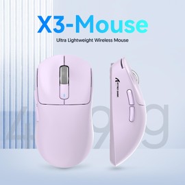 MAMBASNAKE Attack Shark X3 Wireless Gaming Mouse, 49g Ultralight, PixArt PAW3395 26000 DPI, Bluetooth/2.4Ghz /Wired Tri-Mode, 200Hrs Rechargeable Battery, Kailh GM8.0 Switch for PC/MAC/Win - Purple