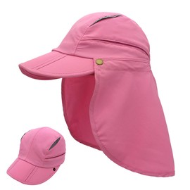 Magracy Mens Womens Outdoor Wide Brim Sun Cap Mesh UPF50+ Neck Flap Hat Quick Dry Fishing Hats Pink