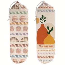 Boho Plastic Bag Holder Bulk 2 Pack Grocery Bag Holder Hanging Plastic Bag Dispenser Washable Shopping Bag Storage Dispensers for Garbage Bags Organizer Boho Kitchen Décor - 05