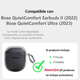 ASJDY Funda para Bose QuietComfort Earbuds II Case (2022) Funda para Bose QuietComfort Ultra Case (2023) Uso Rudo, Antivibración, Anti-Amarillamiento Carcasa, Color Degradado Transparente (Negro)