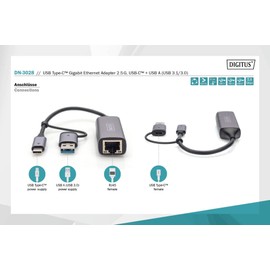 DIGITUS DN-3028 USB Type-C™ Gigabit Ethernet Adapter 2.5G, USB-C™ + USB A (USB3.1/3.0)