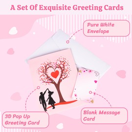 PWMENLK 3D Pop Up Anniversary Card with Love Tree Hearts, Romantic Couple Design for Wife, Husband, Couples, Valentine's Day, Wedding Anniversary, Mothers Day, 6"x 8" Card with Slide-out Note