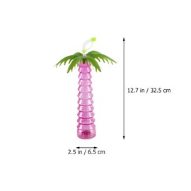 GANAZONO 10 Pcs Tropical Coco Shaped Straw Cup Funny Tumbler with Straw Plastic Iced Tea Juice Cup Palm Tree Juicing Bottles Hawaii Style Water Cup Re-usable
