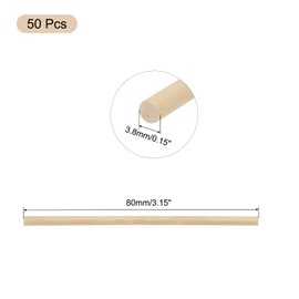 sourcing map Pack of 50 Round Wood Sticks 1/7x3 Dowel Rod Unfinished Hardwood Stick Craft Twigs Log Stick for DIY Crafts