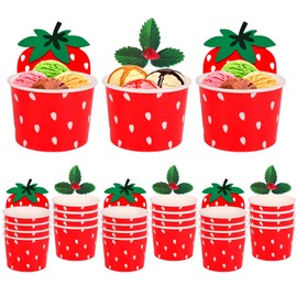 HOWAF 24pcs Strawberry Disposable Cups, Pink Tropical Fruit Ice Cream Cups Hawaiian Luau Decorative Paper Snack Bowls Tiki Luau Party Supplies for Beverage Summer Themed Birthday Wedding Party