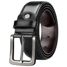 EsengNoyi Mens Leather Belt Thick Black Belts for Men Casual Jeans Dress, Black-Silver Buckle, M - Waist 33"-36"