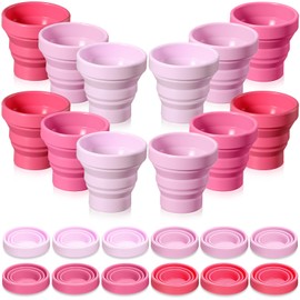 Funnymoom 24 Pcs Silicone Collapsible Travel Cup Reusable Foldable Camping Cup Portable Expandable Drinking Mug for Traveling Outdoor Hiking (Pink Color)