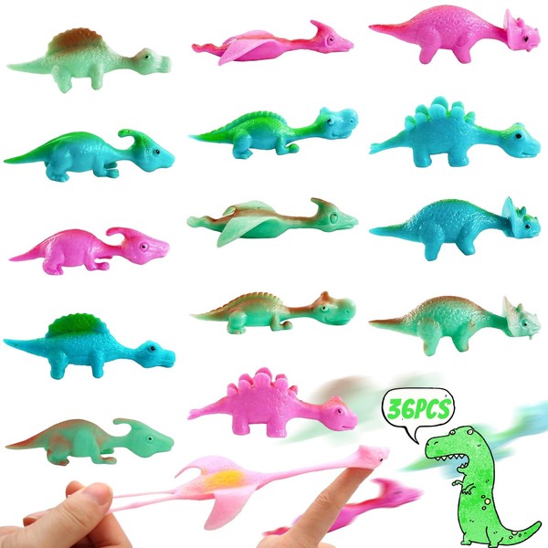 NHYDZSZ 36 Pieces Slingshot Dinosaur Toy, Slingshot Dinosaur Finger Toys Suit, Funny Flying Dinosaur Slingshot Toy, Dinosaur Toy for Children, Random Colour