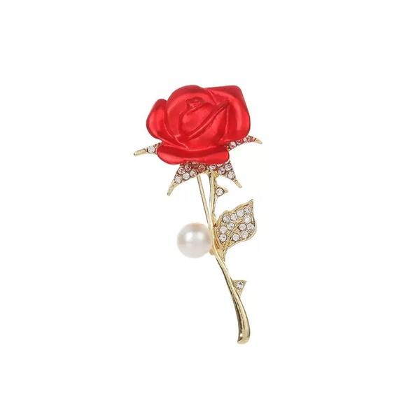 ROFARSO Red Rose Flower Brooch Pins for Women Fashion Jewelry