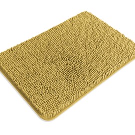 PureSwan Mustard Bathroom Rugs – Absorbent and Washable Bath Mat, Non-Slip, Thick Soft Chenille Bath Rugs for Bathroom Floor, Shower, Sink - 17" x 24"