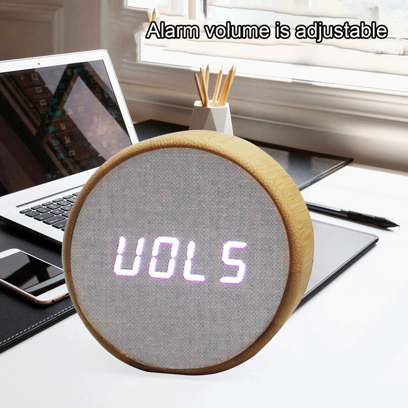 Digital Alarm Clock Round LED Voice Control Brightness Adjustable 12h