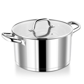 P&P CHEF Stainless Steel Stockpot with Lid, 8 Quart Large Soup Pasta Cooking Pot with Tri-Ply Stainless Steel Bottom for Induction Gas Electric Stoves, Visible, Sturdy & Healthy