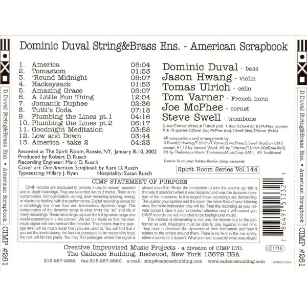 DOMINIC DUVAL - AMERICAN SCRAPBOOK NEW CD
