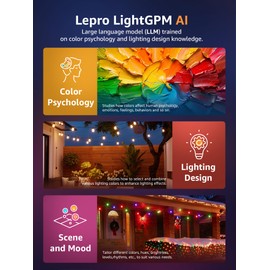 Lepro ZB1 AI Smart Outdoor String Lights APP Control, 54(42+12) ft RGB+IC+Warm White Outdoor Lights 15 LED Bulbs, Alexa Google Enabled, AI Generated Lighting LLM, NO Remote, 2.4 GHz WiFi+Bluetooth
