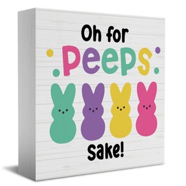HTBIG HTBIG Funny Easter Bunny Decor Desk Decor Wooden Box Sign Easter Decorations Easter Gift Wood Block Plaque Box Sign for Home Farmhouse Kitchen Bathroom Shelf Table Decoration Oh for Peeps Shake Sign