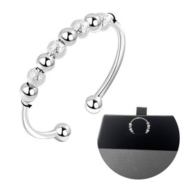 Anxiety Ring Women's 925 Silver Spinner Ring with Beads, Fidget Ring for Stress Relief, Adjustable Ring, Jewellery Gift for Women, Rings Silver 925 Women, with Black Packaging Box, Sterling Silver