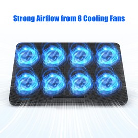LIANGSTAR Laptop Cooling Pad, Laptop Cooler with 8 Quiet Fans for 12-17 Inch Gaming Laptop Fan Cooling Pad Stable Stand 7 Height & Wind Speed Adjustable, 2 USB Port & Phone Holder
