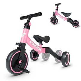 besrey 5 in 1 Toddler Bike for 1 Year to 4 Years Old Kids, Toddler Tricycle Kids Trikes Tricycle, Toys for Boy & Girl, Balance Training, Removable Pedals Doona - Color: Pink