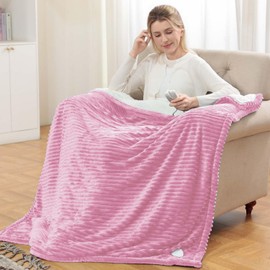 Heated Blanket Electric Throw - Soft Flannel Electric Blanket 50“ x 60", Heating Blanket with 10 Time Settings, 6 Heat Settings, Machine Washable with Over-Heat Protection (Pink)