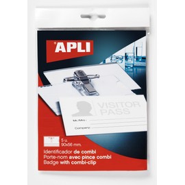 APLI 11745 Hot-Laminating ID Badge with Clip + Pin (90 x 56 mm), Pack of 5