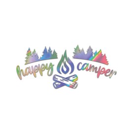 Happy Camper Premium Sticker Decal Oil Slick Rainbow Holographic Metallic Camp Camping Hiking rv Trailer - Oil Slick - 24" W x 10.52" H