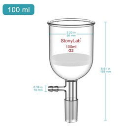 StonyLab Borosilicate Glass Buchner Filtering Funnel 100ml with Medium Frit(G2), 56mm Inner-Diameter, 60mm Depth, with 24/40 Standard Taper Inner Joint and Vacuum Serrated Tubulation (100ml)