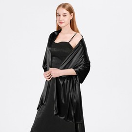 Vijamiy Satin Chiffon Stole Women's Festive Stole for Evening Dress Colourful Elegance Soft Shoulder Scarf for Wedding Dresses, Party, Wedding, Gift, black