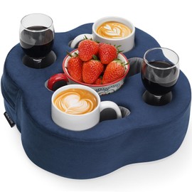 HEALSTOK Couch Cup Holder Pillow, Sofa Organizer Caddy Bed Refreshment Tray for Drinks, Remotes, Phones, Snacks (Navy)