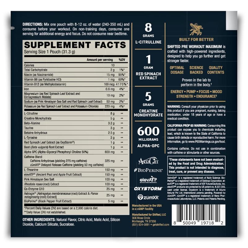 SHIFTED Maximum Pre Workout Stick Packs - Flavor: Miami Vice