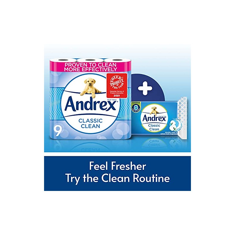 Andrex Classic Clean Toilet Tissue, Pack of 9