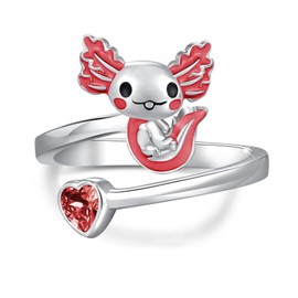 Axolotl Ring 925 Sterling Silver Newt Open Ring Red Axolotl Adjustable Ring Heart Animal Thumb Ring for Women Mexican Salamande Axolotl Jewelry Gifts for Teen