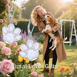 VONALA White Opal Dog Paw Earring for Women 925 Sterling Silver Paw Print Jewelry Gifts for Animal Lover