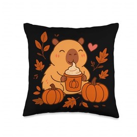 Cute Capybara Kawaii Anime Pumpkin Spice Latte Lovers Girls Throw Pillow