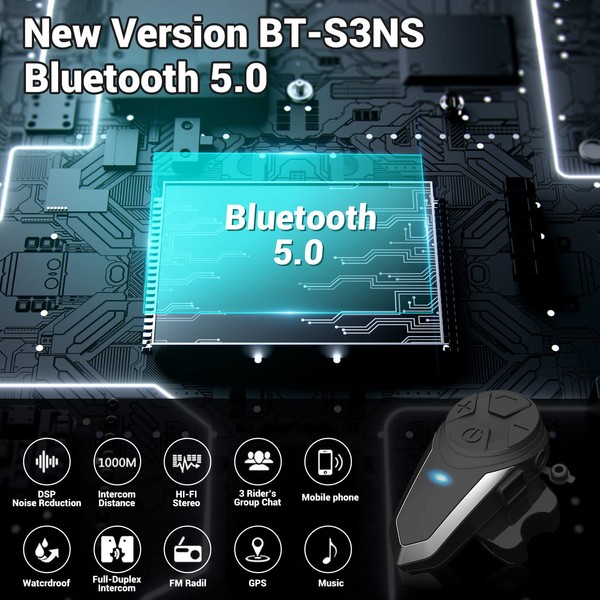 Bluetooth Communication Systems BT-S3 - Auriculares de diadema para motocicleta