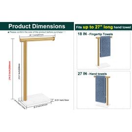 BathAce Hand Towel Holder, Hand Towel Stand for Bathroom with Marble Base, 304 Stainless Steel L Shape Hand Towel Rack Bar Standing for Vanity Kitchen Countertop, Brushed Gold