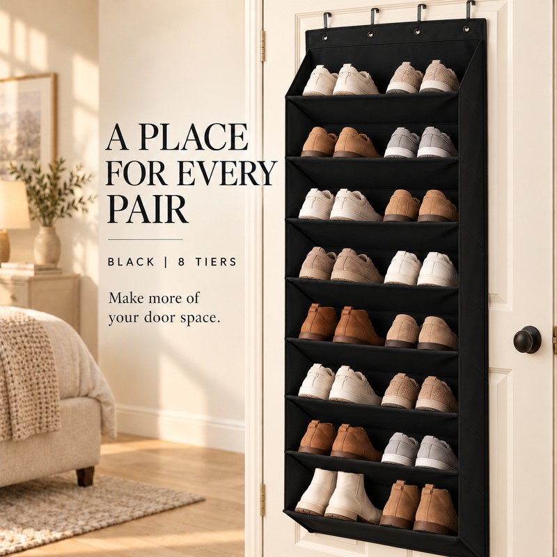 Over the Door Shoe Organizer with Large Deep Pockets, Foldable